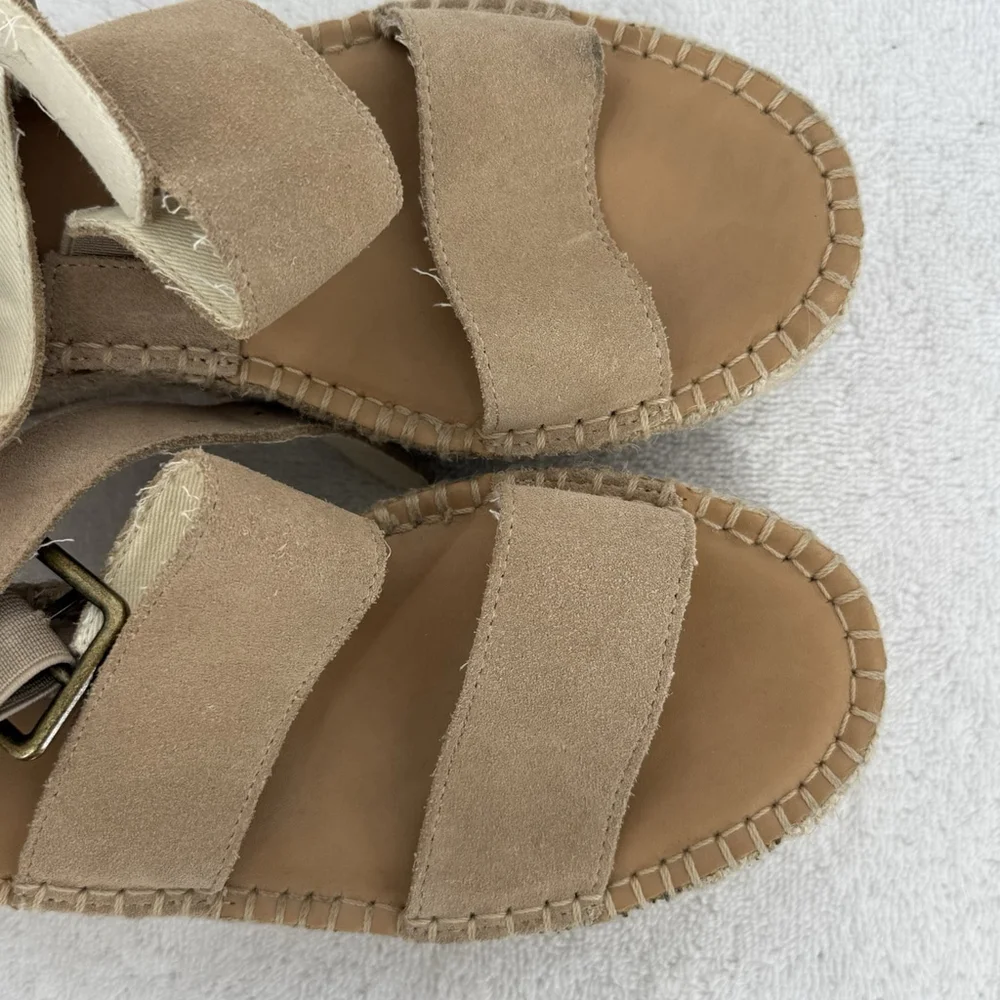 Soludos Palma Suede Espadrille Platform Wedge Open Toe Sandals Tan 8.5